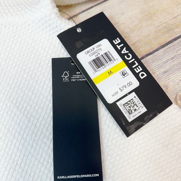 KARL LAGERFELD PARIS Women's Honeycomb Short-Sleeve Waffle Sweater White - Picture 6 of 7